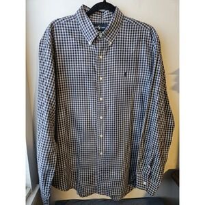 Polo Ralph Lauren Classic Fit Plaid Button Down‎ Shirt Men's XL Navy Blue Cotton